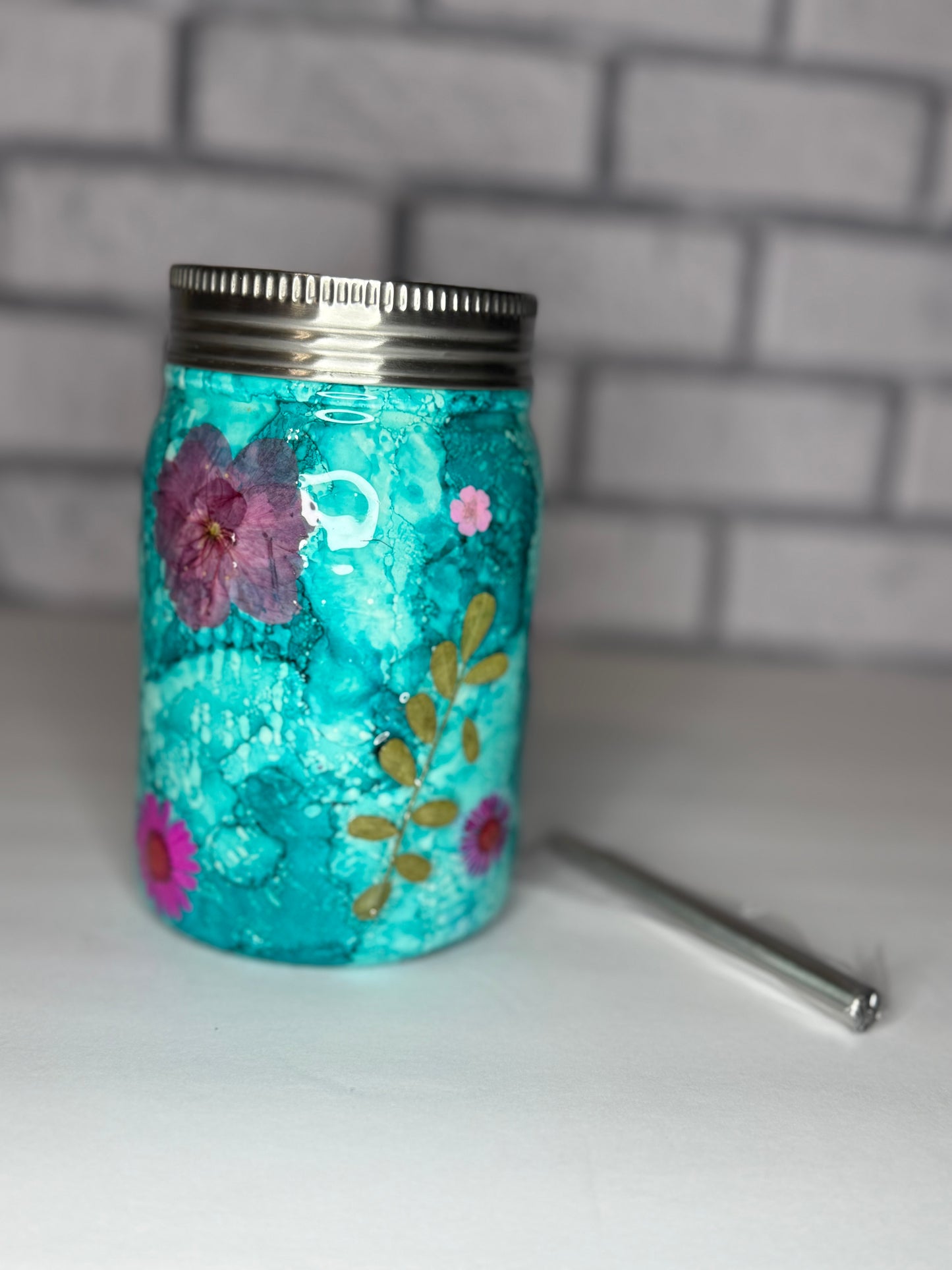 #6-12oz Mason Jar-Rustic Floral