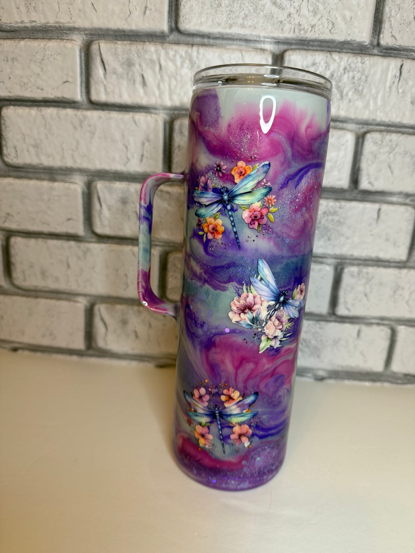 #19-30oz Handle-Lavender Dragonfly